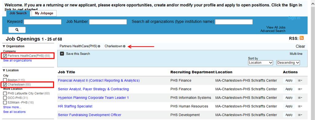 2. Select the check box next to the criteria to narrow down the list of available jobs.