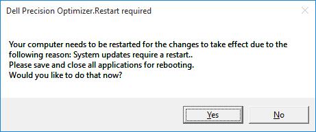 To start the reboot process, click Yes.