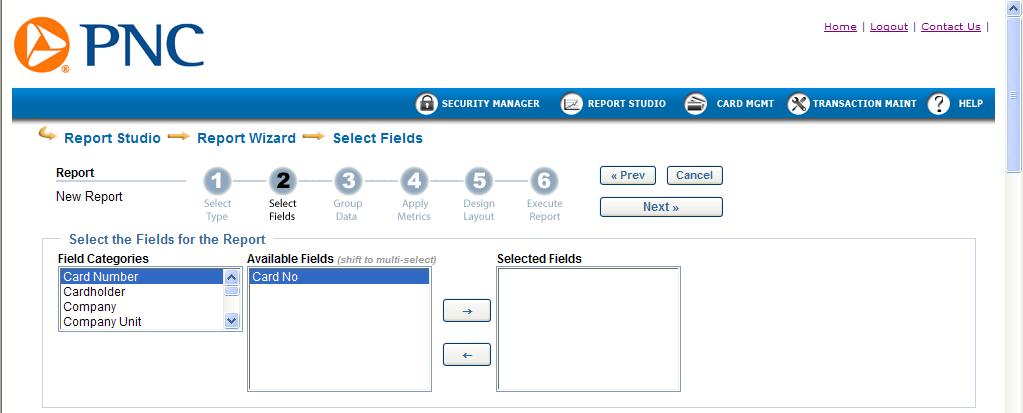 REPORT STUDIO MODULE Report Wizard Continued Select the fields you want to include in the report by highlighting them and clicking on the arrow to move them into the Selected Fields box.