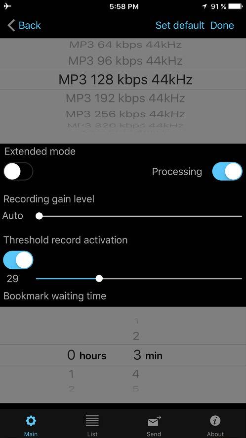 You can change the recording template from Settings > Main > Recording template. The stereo recording is possible with the external microphones suitable for your device.