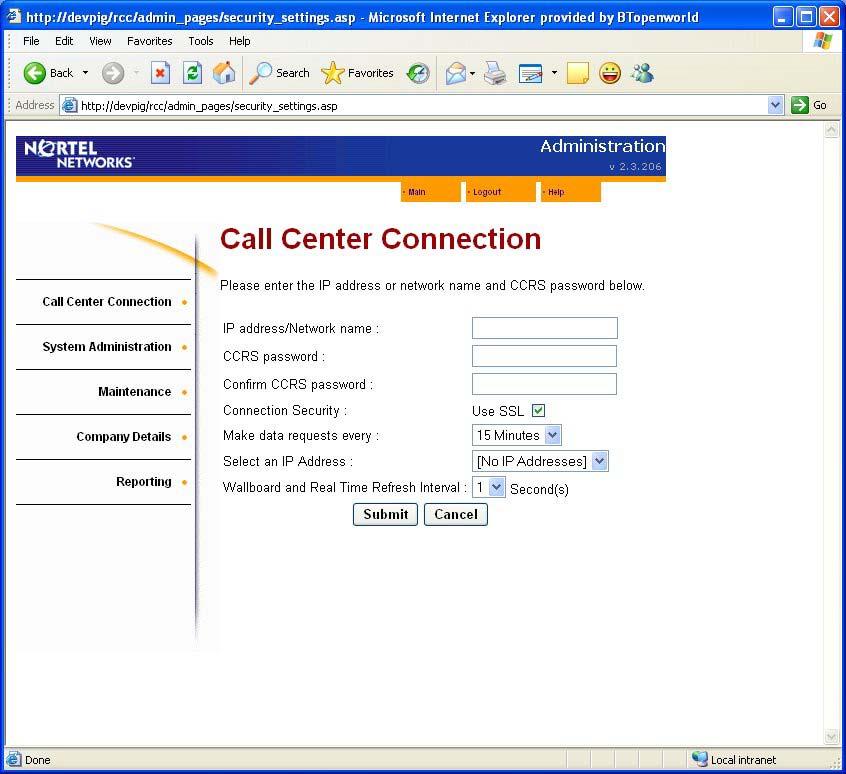 Configuration 23 Figure 15: Call Center Connection Page 5. In the IP address/network name field, enter the IP Address or the Network Name of the Business Communications Manager, or CallPilot.