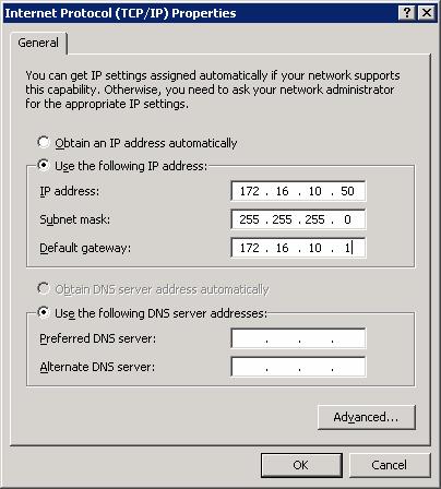 Figure 5-3: Configure IP Address, Subnet, and Gateway Click OK to apply the TCP/IP settings, and then again to exit the configuration dialog box. From the Start Menu, click Run.