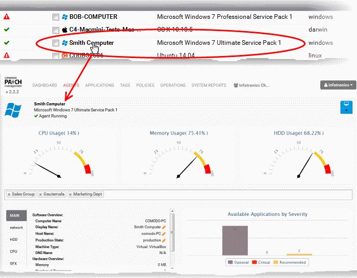 4.1 Viewing Endpoint Details Clicking on any endpoint listed in the 'Agents' area will open detailed information about the selected endpoint.