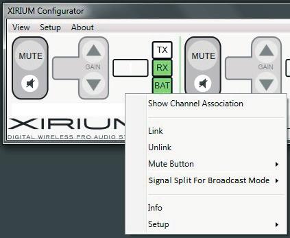 Use the XIRIUM Configurator 3. Context Menu In the Context Menu you can access the following functions for each channel: Click on an audio channel area on the right mouse button.