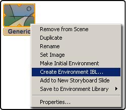 Figure6: RMB over the Generic Environment to evoke the Create IBL command 2. Browse to an HDR image. (You might be prompted to create a folder to save the new environment to.