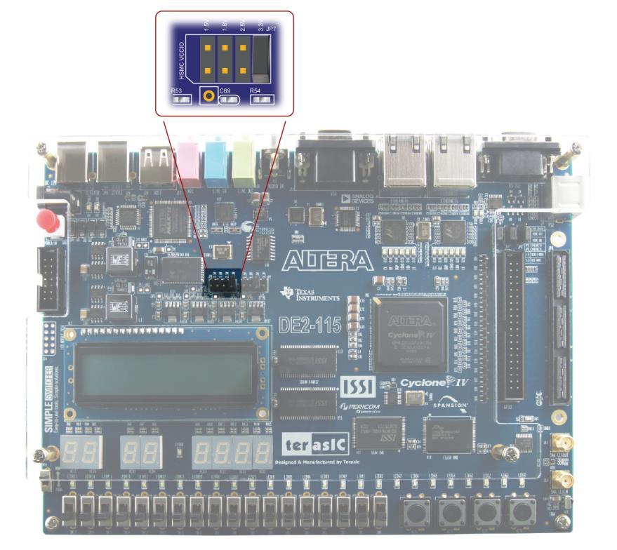 Because the expansion I/Os are connected to Bank 4 of the FPGA and the VCCIO voltage (VCCIO4) of this bank is controlled by the header JP6, users can use a jumper to