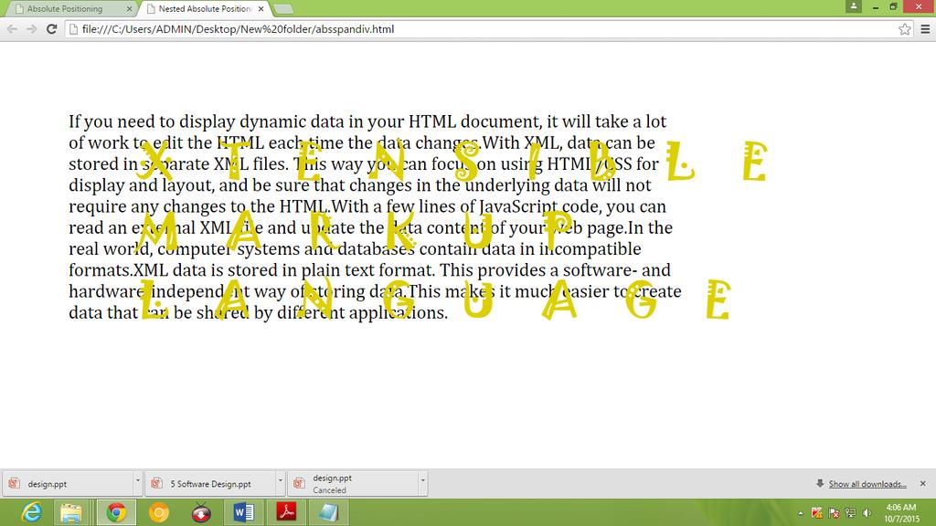 left:100px; font-family: jokerman; font-size:50pt; width: 500px; color:#ddd000; letter-spacing: 1em; </style> <div class="regtext">if you need to display dynamic data in your HTML document, it will