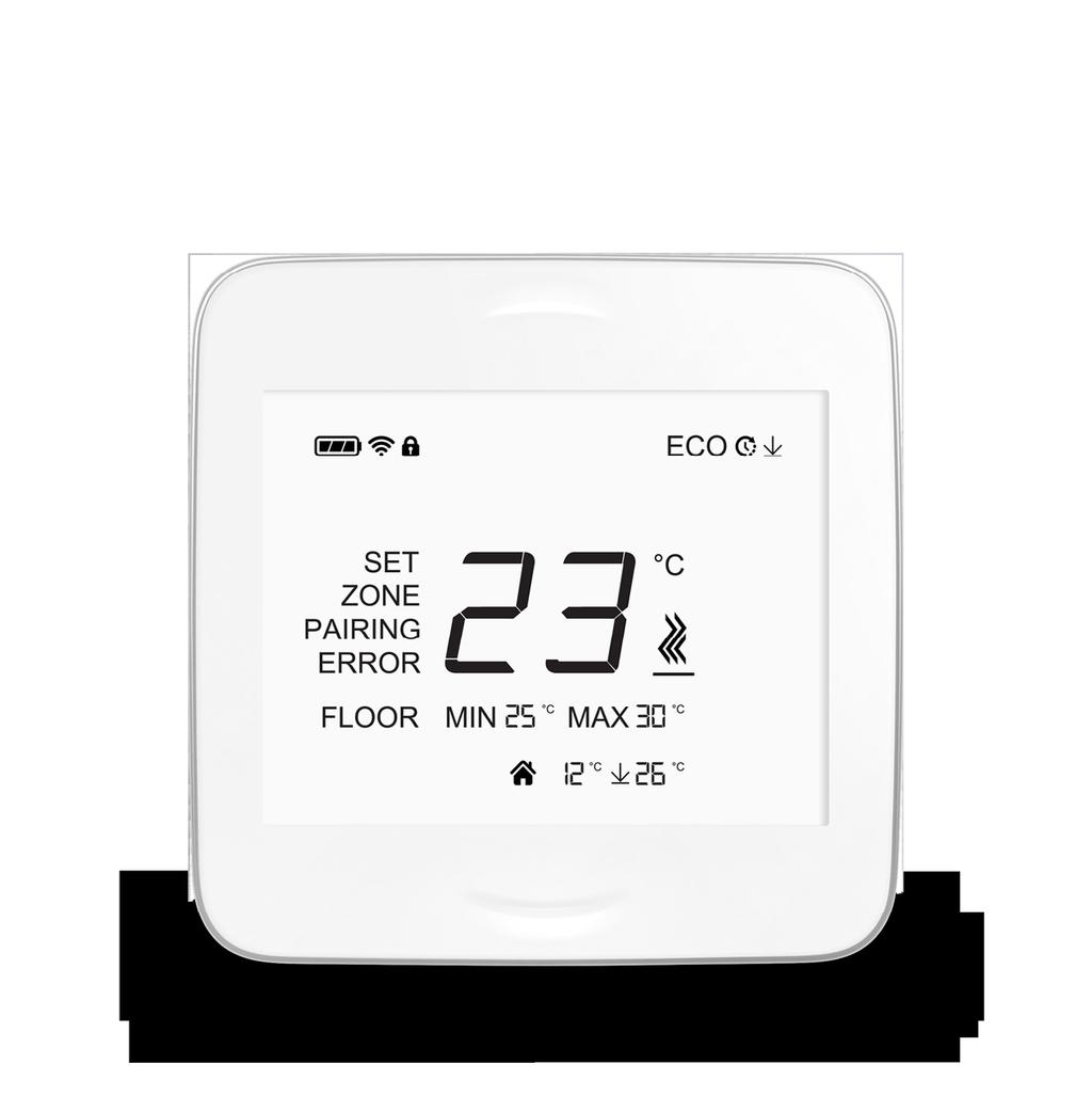 temperature** Current floor temperature* Battery holder 3x AAA batteries RoomUnit back side / Wall connector plate Down button decrease setpoint temperature hold for 5