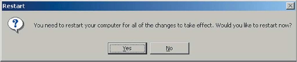 4. Select"'Yes" when prompted to reboot your computer.