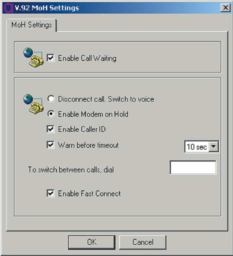 92 Modem on Hold Settings This option configures the application to customize call interactions.