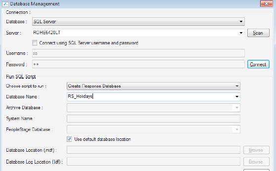 In order to create this, open the FastStats Configuration application and click on the Database Management button. The Database Management dialog box is now displayed.