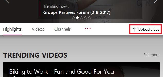 Select the Upload video button on the group's navigation bar or drag and drop videos when on the group's Highlights or Videos tab.