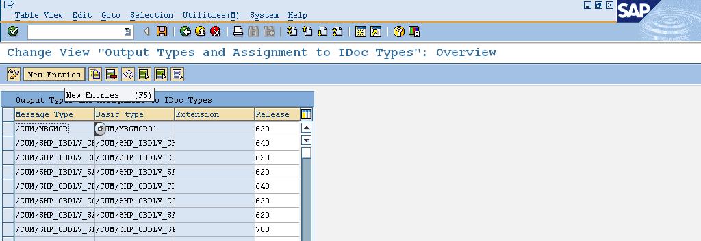 Create Output Types and Assignment to IDOC Type Go to transaction WE82-