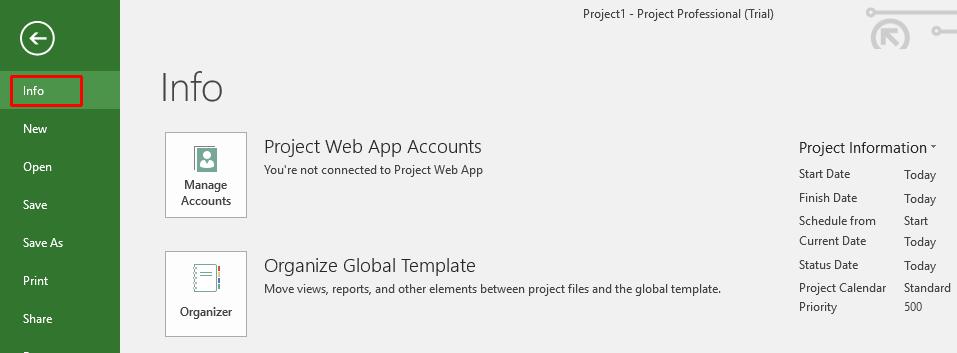 Microsoft Project 2016 Foundation - Page 19 Setting up a Project Editing Your Project File Properties Start Microsoft Project 2016. Create a new Blank project.