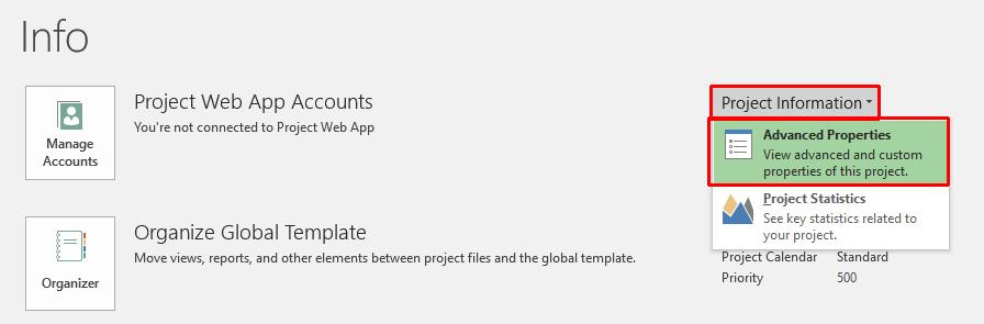 Microsoft Project 2016 Foundation - Page 20 The Properties dialog box will be displayed.