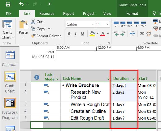 Microsoft Project 2016 Foundation - Page 37 Because you manually changed the duration of the Research New Product task, the question mark which indicated an estimated