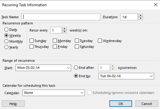 Microsoft Project 2016 Foundation - Page 43 Enter Team Meeting in the Task Name box.