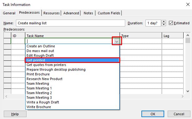 column and scroll down the list to select Get Printed (note