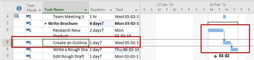 Create a Finish to Start dependency for the following tasks using the drag and drop method in the Gantt Chart view.