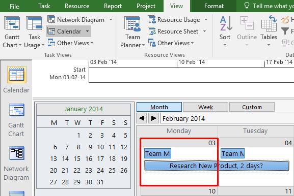 The Calendar View uses a monthly format to show scheduled tasks.
