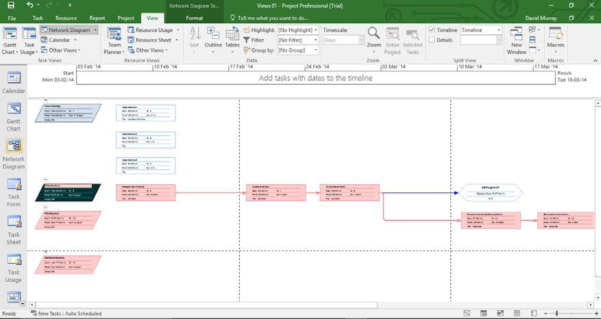 Microsoft Project 2016 Foundation - Page 87 This view is useful for analysing the general workflow and relationships between tasks.