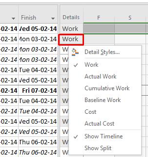 Right-click on Work in the Details column of the