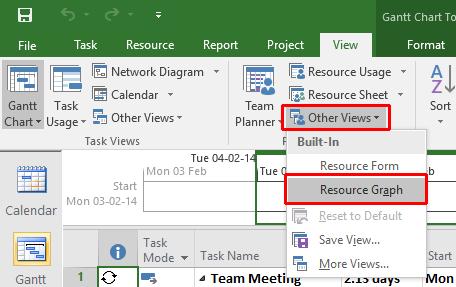 Click on the Other Views command within the Resource Views section of the View tab and select