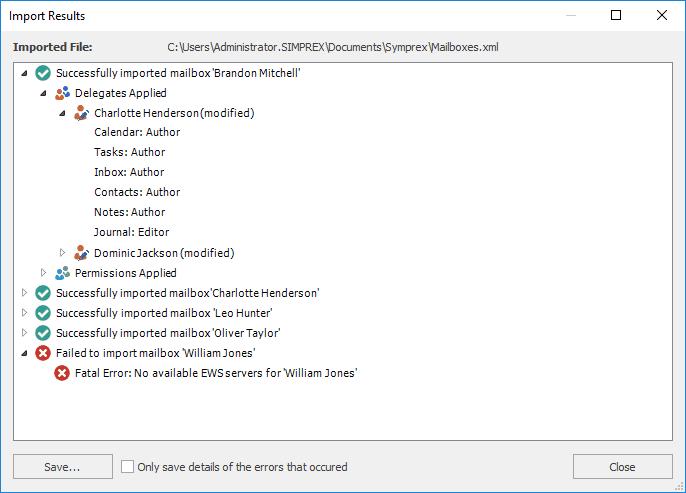 Import Results Dialog The Import Results dialog is displayed after an import has been completed using the Import dialog and the Show results when import completes option was checked: The dialog