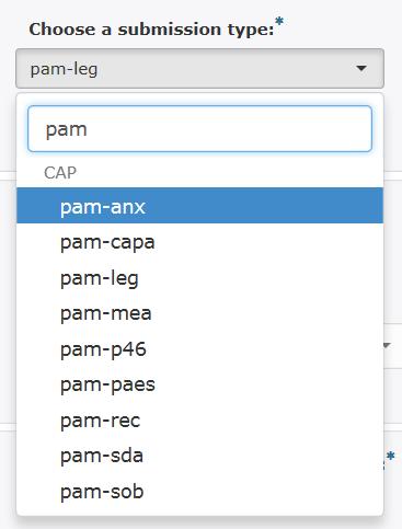 4.7. Create delivery file for PAM (Post-Authorisation Measure) submission for Centrally Authorised Products (human only) Step Description Notes 1 Select pam type (ANX, LEG, MEA, P46, REC, SDA, SOB)
