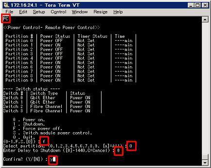 10. Return to the SVP system console under Tera Term Virtual Terminal and then turn off the blade power by following the sub-steps below.