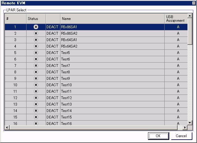 2. In Remote KVM dialog opened, select the connection target LPAR from LPAR