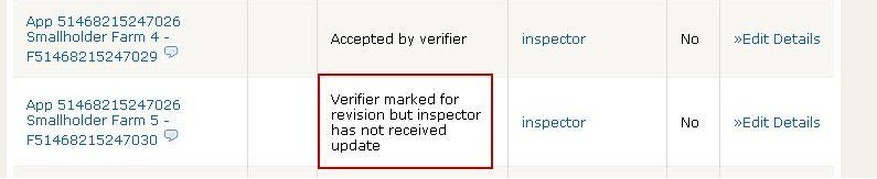 When the verifier returns the report, the progress will read verifier marked for revision, inspector has not received update.