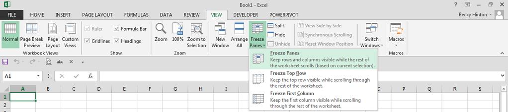 Hide & Unhide columns or rows Select the columns or rows you want to hide by clicking on the column header or the row header. Right click to see a menu. Click on Hide.