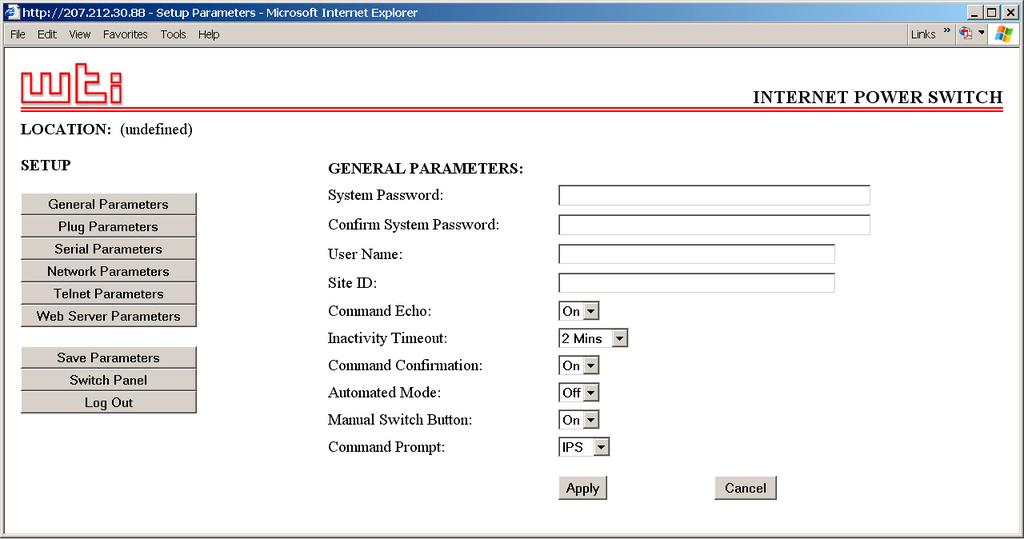 IPS-800/1600-D20 Series - User s Guide Figure 5.3: General Parameters Menu - Web Browser Interface 5.3.1. The General Parameters Menus The General Parameters Menus allow you to select parameters such as the System Password, User Name, Site I.