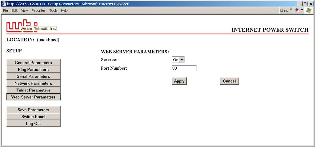 Confi guration Figure 5.14: Web Server Parameters Menu - Web Browser Interface WEB SERVER: 1. Service: On 2. Server Port #: 80 Enter Selection, Press <ESC> to Exit... Figure 5.15: Web Server Parameters Menu - Text Interface 5.