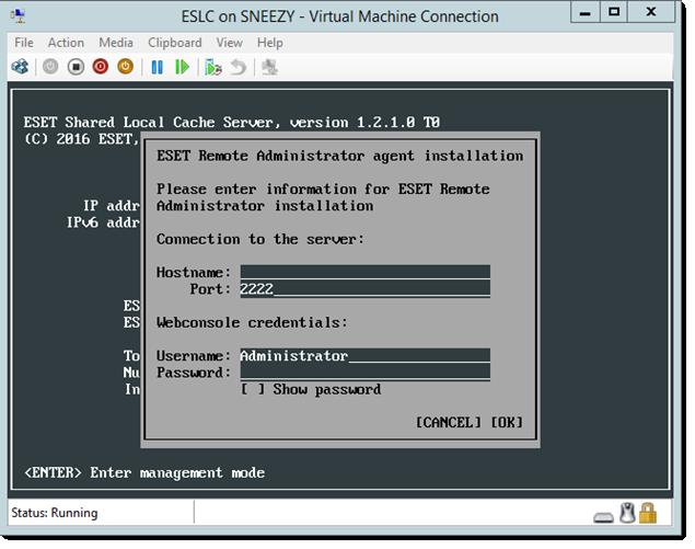 5.2 Microsoft Hyper-V Deploying ESLC virtual appliance in Microsoft Hyper-V 1. Download the file from ESET.com. 2. Launch the Hyper-V manager and connect to the appropriate Hyper-V. 3.