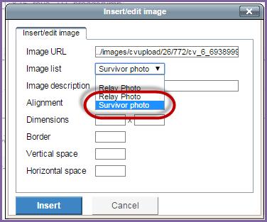 c. Select the image you wish to insert. Click Insert. d. The image will appear on the webpage. While still in the edit field, pull the corners of the image to resize the picture.