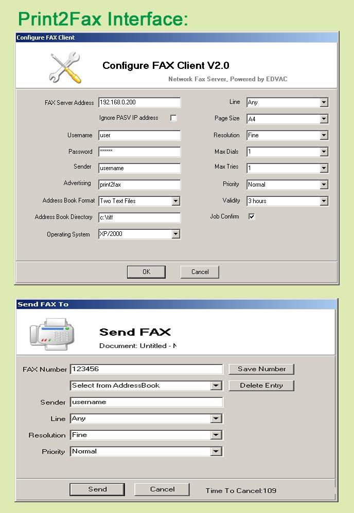 Address Book EZ FAX has its own address books both shared and private to each user.