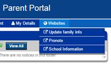 Update family info Hover the mouse over Websites and click on Update family info: validate/update the priority contacts within your family, confirm the information