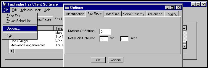 Setting Fax Retry Number and Interval You can set the FaxFinder client software to retry a fax transmission if it fails on the first attempt.