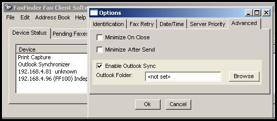 Setting Up Your Address Book by Synchronizing with Outlook What Synchronization Means During synchronization, entries from the FaxFinder Client Address Book and from the specified folder of MS