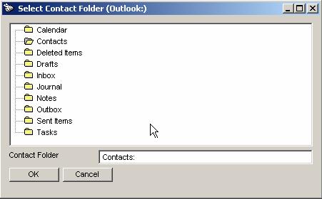 3. Click on Browse. Select the desired folder from the Select Contact Folder (Outlook:) screen. Click OK. If a confirmation screen appears, click OK.