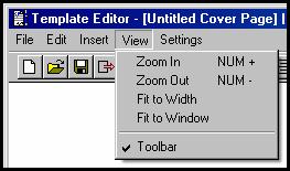 View Menu FaxFinder Cover Page Generator Software Menu Command Definitions (cont d) Command Name Icon Description View Menu commands Zoom In Use to view a smaller area of the cover page template file