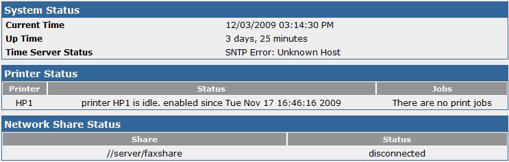 Chapter 3: FaxFinder Web Management Interface Status & Logs System Status System Status displays as the default when you select Status & Logs.