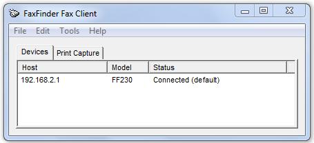 Chapter 4: Client Software Installation 5. Click OK. A new FaxFinder entry appears on the Devices tab. The device status should go from Not logged in to Logging in to Connected.