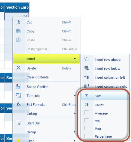 Inserting Calculations There are two ways methods to insert a calculation into a report: