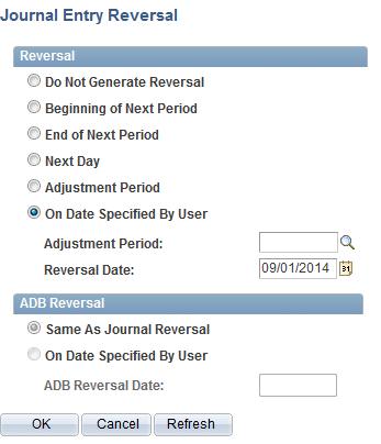 Reversing Entries, Continued Steps are continued on the Journal Entry Reversal page (shown at right). 2. Select the radio button associated with the appropriate option and 3.