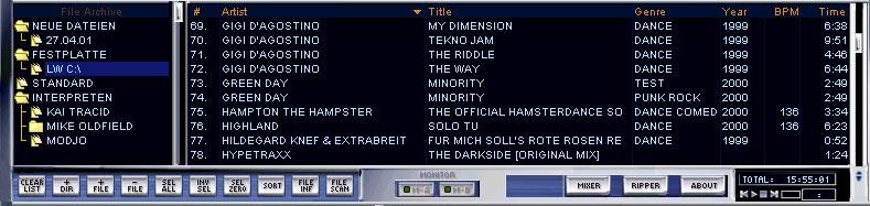 Play List, Preview Player BPM Studio 3.05. File archive The many available features of the file archive make it a ideal tool to manage your whole titles. 3.05.1 File Archive By clicking the button in the lower area of mixer, and CD player interface, you can change into the archive mode.