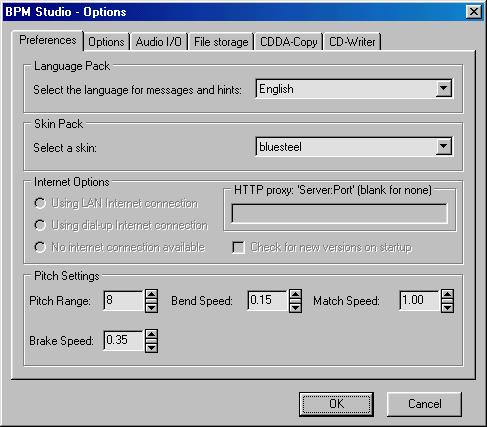 Program Options BPM Studio 3.15. Program Options From any given pop up menu via options, the programs basic settings can be opened.