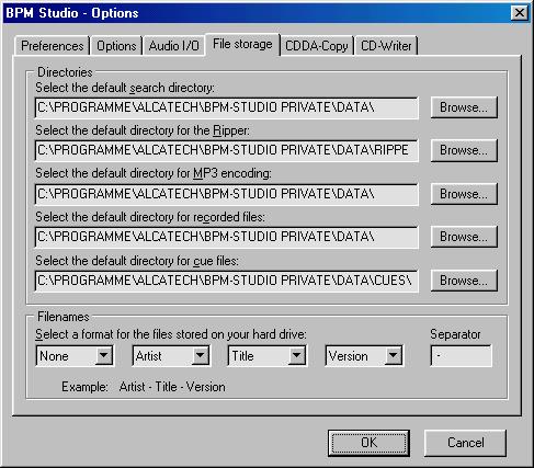 Program Options BPM Studio 3.15.4. Storing - Defining directories Default Search Directory In this folder all relevant application data will be stored.